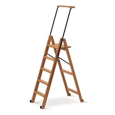 Afbeelding van Arredamenti Italia Ladder 170/5 TUSCANIA; hout 5 treden inklapbaar met veiligheidssysteem kleur: kersenhout &quot;Ar It il cuore del legno&quot;