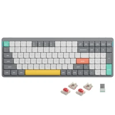 Afbeelding van Nuphy Air96 V2 Mechanisch Toetsenbord QMK/VIA, 96% Low Profile Draadloos Toetsenbord, Bluetooth 5.1, 2.4GHz en bekabelde verbinding, Compatibel met Windows Mac OS Lunar Gray Red