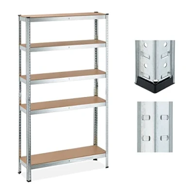 Afbeelding van Relaxdays stellingkast, 5 planken, HBD 180x100x30 cm, draagvermogen 1250 kg, kelder, garage, metaal, stellingrek, zilver