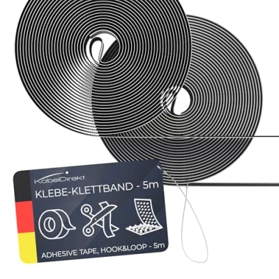 Afbeelding van KabelDirekt Klittenband zelfklevend 20 mm x 5 m (band met haakjes &amp; band lusjes, klittenbandsluiting, zwart) TOP Series