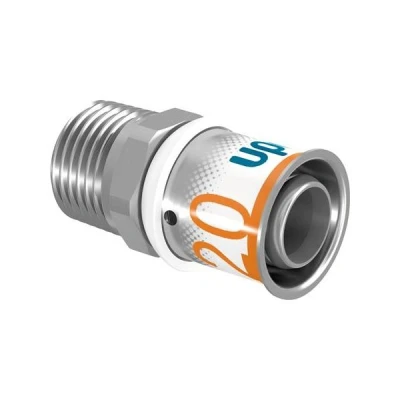 Afbeelding van Uponor S Press Plus perskoppeling 1/2&quot; buitendraad x Ø20 puntstuk. Artikelnr: 1070504