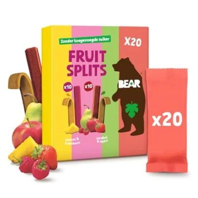 Afbeelding van BEAR Fruit Splits Mixdoos 100% Natuurlijke Ingrediënten Zonder Toegevoegde Suikers Lunchbox Snacks voor Kinderen &amp; Volwassenen 20 Zakjes x 20g 400g