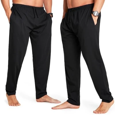 Afbeelding van CityComfort Herenpyjamabroek jersey loungebroek voor heren met zakken, verpakking van 2 stuks, Zwart/Zwart, 3XL