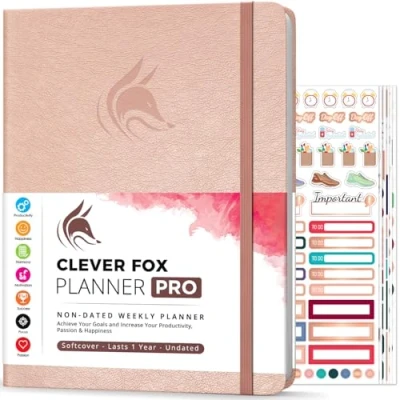 Afbeelding van Clever Fox Planner PRO Wekelijkse &amp; maandelijkse Life om de productiviteit, het tijdmanagement en behalen van uw doelen te verhogen Organizer, Ongedateerd, A4 Formaat Rosé Goud