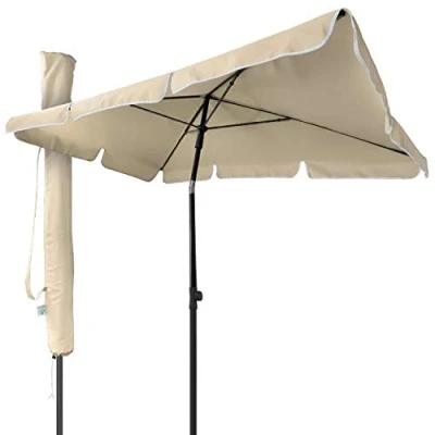 Afbeelding van vounot Parasol, kantelbaar, rechthoekig, 200 x 125 cm, 160 g/m², met uv bescherming, hoogte 2,35 m, polyester, opvouwbaar, voor buiten, incl. beschermhoes, beige