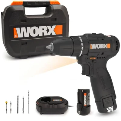 Afbeelding van WORX WX121 Accu slagboorschroevendraaier, 12 V, sterke borstelloze accuboorschroevendraaierset, 2 versnellingen, tot 38 Nm, licht en compact, stationair toerental 0 450/0 1700 rpm, met accu, oplader