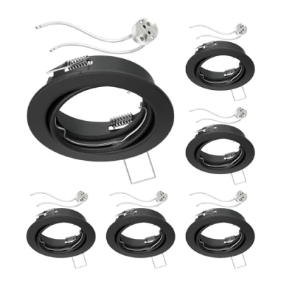 Afbeelding van ledscom.de 6 stuks plafond inbouwframe FERE zwart mat draaibaar (LED/Halogeen/MR16/50mm) incl. GU5.3 fitting