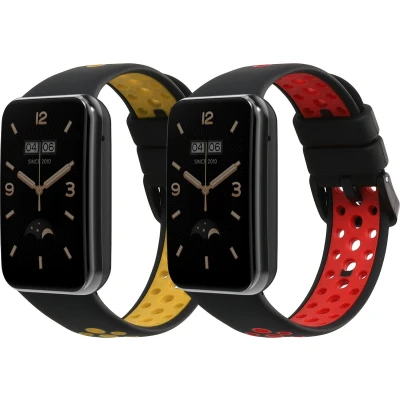 Afbeelding van kwmobile 2x horlogebandjes geschikt voor Xiaomi Mi band 7 Pro bandje Smartwatch bandjes van TPU Activity tracker horloge in zwart / rood geel