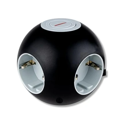 Afbeelding van REV PowerGlobe, kubusstopcontact, rond, met schakelaar, 1,4 m, 3500 W, zwart grijs