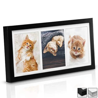 Afbeelding van bomoe fotolijsten Galeria voor 3 foto&#039;s 10x15cm fotolijst van hout, kunststof glas, metalen ophanging &amp; passe partout multilijst fotocollageen zwart