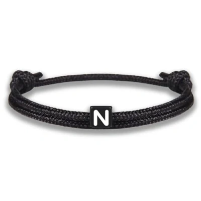 Afbeelding van Touw armband met letters Verstelbare zwarte vriendschapsarmband maat 14cm 24cm Initial N