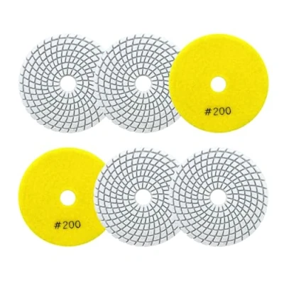 Afbeelding van Natte Diamant Polijstpads 100 mm 6 stuks Grit 200 Polish Pad Kit voor Graniet Marmer Kunststeen Quartz Haakse Slijper SANLEETEK