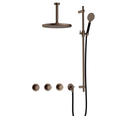 Afbeelding van Hotbath Cobber Regendoucheset IBS70 Verouderd Messing Ronde handdouche 30cm Hoofddouche 15cm Plafondbuis Handouche met glijstang