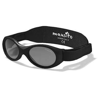 Afbeelding van Mausito zonnebril 0 18 maanden, flexibele voor jongens en meisjes met verstelbare band, 100% uv bescherming, ultralichte babyzonnebril zonder BPA, ontwikkeld in Europa, Zwart grijs, Taglia