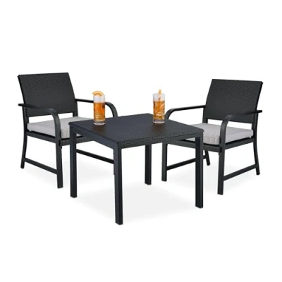 Afbeelding van Relaxdays balkonset 3 delig bistroset rotanlook kunststof &amp; staal kussens