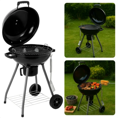 Afbeelding van Cheqo Houtskool Barbecue Ø43 cm Houtskoolbarbecue Draagbare BBQ met Deksel Perfect voor Tuin en Camping