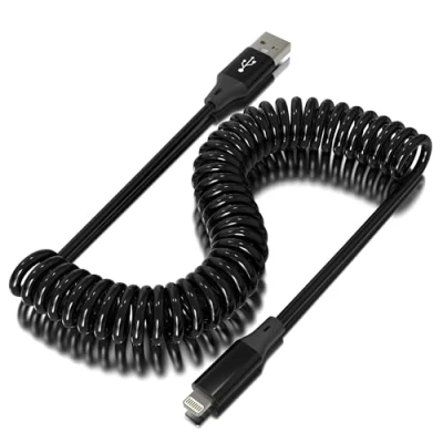 Afbeelding van Opgerolde Lightning kabel iPhone oplaadkabel voor auto [Apple MFi gecertificeerd], intrekbare Apple Carplay met gegevensoverdracht compatibel iPhone/pad/pod