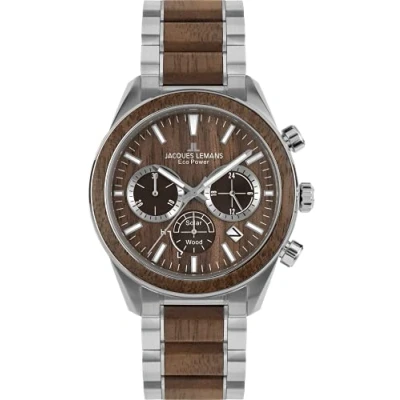 Afbeelding van Jacques Lemans Lithiumionen AKKU Chronograaf, Heren, Maat: One Size, Hellbraun, silber