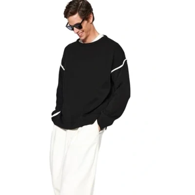 Afbeelding van Trendyol Heren ronde hals effen oversized trui sweatshirt, Zwart, L, L