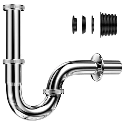 Afbeelding van Ghazpmuk sifon voor wastafel, universele wastafels, in hoogte verstelbaar, gestandaardiseerde afvoerslang 1 1/4 inch x 32 mm, nauwkeurig, verchroomd ventiel, badkamer en keuken