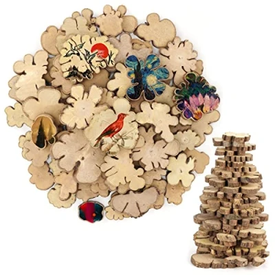 Afbeelding van Kurtzy Natuurlijk Onbewerkte Hout Chips (500 g Pakket) Maten Variërend van 1,5 4,5 cm Splinters Houten Balk Snedes met Bast en Geen Gat Voor DIY Hobby, Kerst Ornamenten &amp; Bruiloft Decoraties