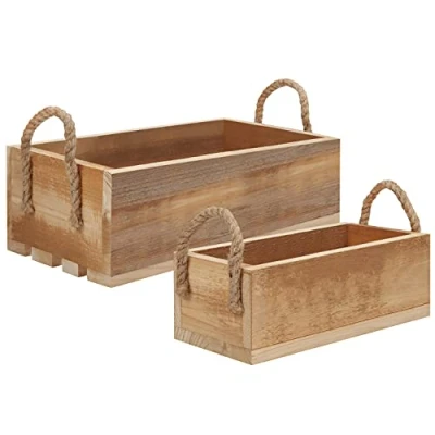 Afbeelding van Belle Vous Houten Opslag Kratten met Touw Handvatten (2 Pak) Open Bovenkant Nest Pallet Dozen voor Thuis, Slaapkamer, Keuken, Badkamer Boeken, Speelgoed, Kleding &amp; Handdoek
