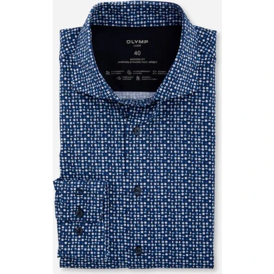 Afbeelding van OLYMP Luxor 24/7 modern fit overhemd tricot marineblauw dessin Strijkvriendelijk Boordmaat: 38