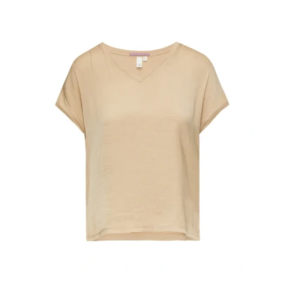 Afbeelding van QS Vneck Tshirt basic, Dames, Maat: Small, Beige