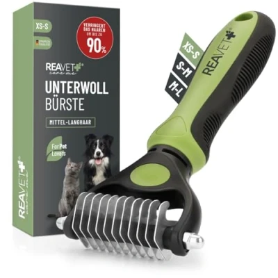 Afbeelding van ReaVET Hondenborstel en kattenborstel, ondervachtborstel voor lang haar, kleine rassen (maat XS S), verwijdert ondervacht klitten, met massage effect bescherming van het dekhaar, vachtborstel