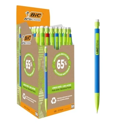 Afbeelding van BIC Matic EcoLutions vulpotloden Doos van 50 stuks met verschillende vatkleuren 0,7 mm HB vriendelijke potloden resistente stiften, zwart