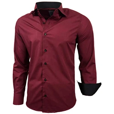 Afbeelding van Baxboy B 500 herenoverhemd met lange mouwen, zakelijk, vrije tijd, bruiloft, gemakkelijk te strijken, slimfit, kentkraag, geschikt om dragen bij pak, bordeaux, M