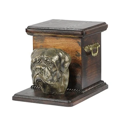 Afbeelding van Art Dog Handgemaakte Aangepaste Hondenherdenkingsurn Koudgegoten Bronzen Hondenkop op Berkenbasis Gepersonaliseerde Hondencrematiedoos 19x31x22cm Bordeauxdog