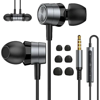Afbeelding van Geluidsisolerende in ear hoofdtelefoon met microfoon, bedrade 3,5 mm jack oordopjes volumeregeling Compatibel Samsung, Android, MP3, de meeste audioapparaten