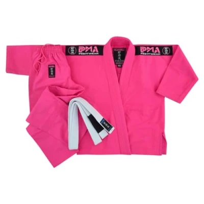 Afbeelding van Playwell Kids Pink Pro Girls Elite BJJ GI Uniform, (wordt geleverd met gratis witte riem), roze, M2