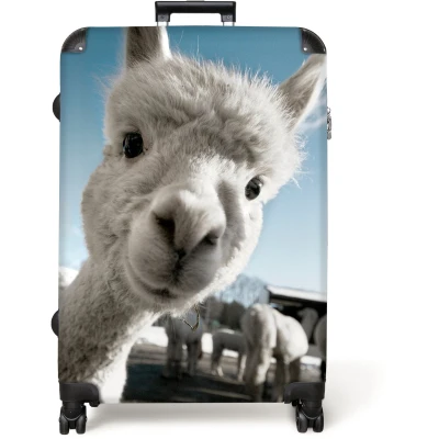 Afbeelding van NoBoringSuitcases.com® Koffer groot Reiskoffer lichtgewicht Alpaca Wit Dieren Rolkoffer met 4 wielen Grote trolley XL 98 liter bagage