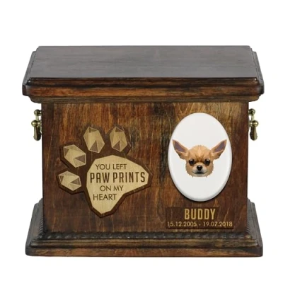 Afbeelding van Art Dog Aangepaste geometrische hondenherdenkingsurn Handgemaakte houten urn Op maat gemaakte hondencrematiedoos voor as 8,3x11,4x8,7 Chihuahua