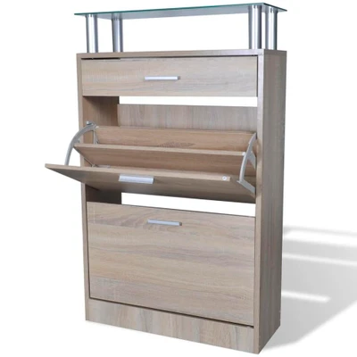 Afbeelding van Schoenenkast 63X24X104 Cm Bewerkt Hout Gerookt Eikenkleurig eiken