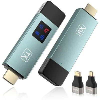 Afbeelding van Draadloze HDMI zender en ontvanger, 30 m stabiele verbinding, 2,4 G/5 G draagbare draadloos met led scherm, plug &amp; play voor streaming video, audio file van, laptop, pc naar HDTV, projector.