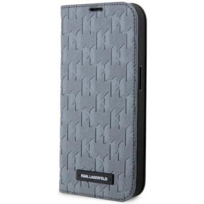 Afbeelding van Karl Lagerfeld Saffiano Monogram Book Case Geschikt voor Apple iPhone 14 Pro (6.1&quot;) Grijs