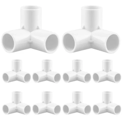 Afbeelding van QWORK® Pak van 10 3 weg buisfittingen, 20 mm binnendiameter (wit), PVC kunststof buishoekverbinders, voor kasframes