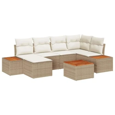 Afbeelding van vidaXL 7 delige tuinset met kussens in beige poly rattan en acacia