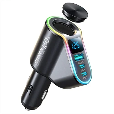 Afbeelding van Joyroom Autolader Snellader 4 in 1 USB A &amp; C 150W Zwart [5x Fast Car Charger]