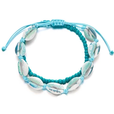 Afbeelding van Enkelbandjes Set Blauw Sieradenset met Schelpen Boho Chic Voor Dames