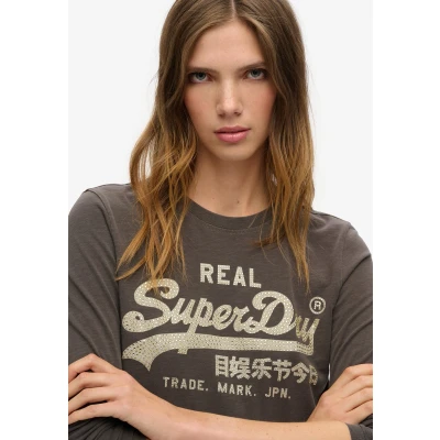 Afbeelding van Superdry Embellished Vintage LOGO Graphic Longsleeve, Dames, Maat: 40, black slub