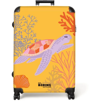 Afbeelding van NoBoringSuitcases.com® Koffer groot Reiskoffer lichtgewicht Geel met schildpad Rolkoffer 4 wielen Grote trolley XL 98 liter bagage