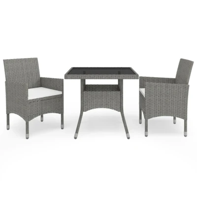 Afbeelding van 3 delige Tuinset poly rattan en glas grijs