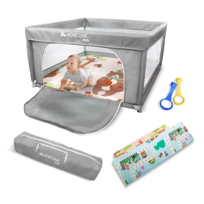 Afbeelding van Mobiclinic Happyland Box met tapijt Baby&#039;s en kinderen 125x125x67 cm Opvouwbaar Draagtas Grijs