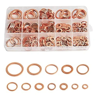 Afbeelding van 300 stuks M5 M20 koperen platte sluitringen sealing ring, ringen assortiment afdichtringen ring kit, set (12 maten)