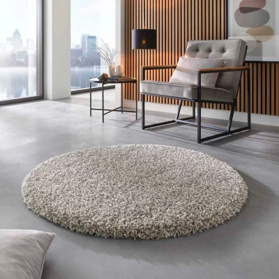 Afbeelding van Hoogpolig Vloerkleed Gemêleerd Shaggy Prime Wit/zilver 160 Cm Rond
