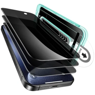 Afbeelding van ESR 3 pack voor iPhone 15 Pro Max Privacy Screen Protector, Anti spy gehard glas Protector met vlekkeloze pasvorm lade, micro gebogen randen, hoesje vriendelijk